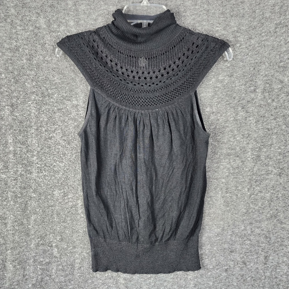 Arden B Top Womens S Black Silk Blend Pointelle Turtleneck Sleeveless EUC
